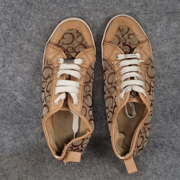 Guess Shoes Womens 9.5 Fashion Sneakers Lace Up Casual Flat Logo Brown - Picture 6 of 13